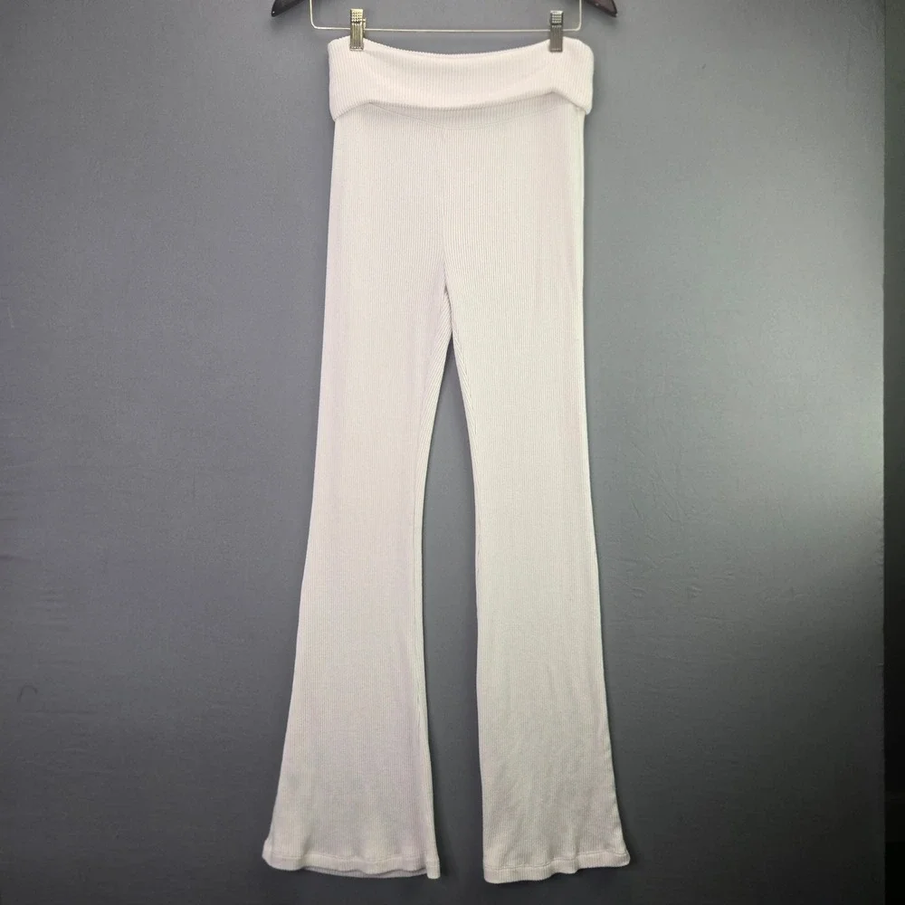 BP Ribbed Flare Pants Small Pink Foldover Waist Y2K Lounge Yoga Bell Bottoms